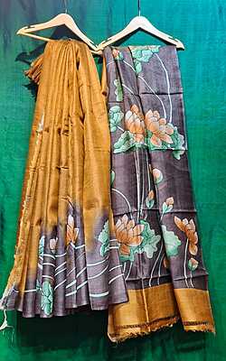 Pure Tassar Silk Flora Hand Painted Saree