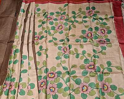 Pure Tassar Silk Saree Beige and Brown