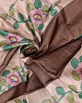 Pure Tassar Silk Saree Beige and Brown