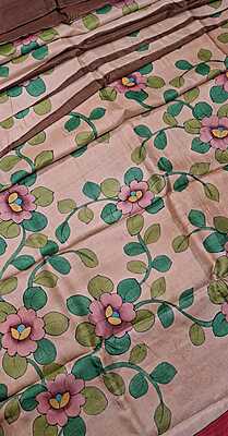 Pure Tassar Silk Saree Beige and Brown