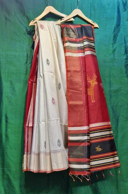 Kalashetra/Kalakshetra Sarees- Color Off White and Red
