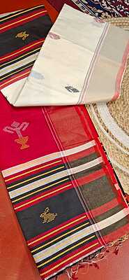 Kalashetra/Kalakshetra Sarees- Color Off White and Red