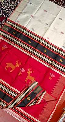 Kalashetra/Kalakshetra Sarees- Color Off White and Red