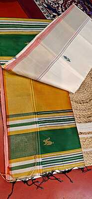 Kalashetra/Kalakshetra Sarees- Off White and Mustard