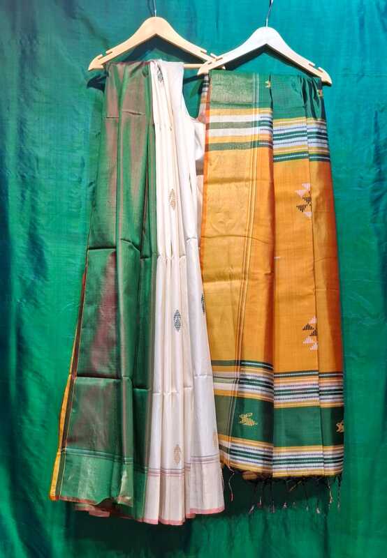 Kalashetra/Kalakshetra Sarees- Off White and Mustard