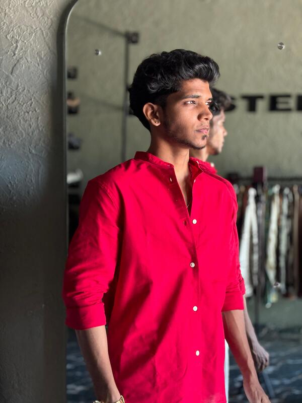 Crimson flame mandarin shirt