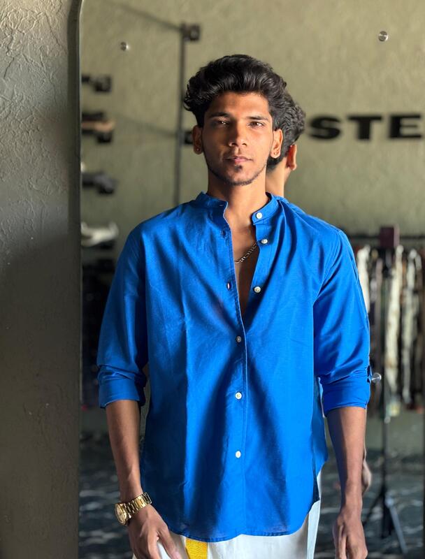 Royal blue mandarin shirt