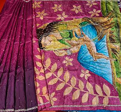Hand Painted Katdana Work Pure Katan Silk