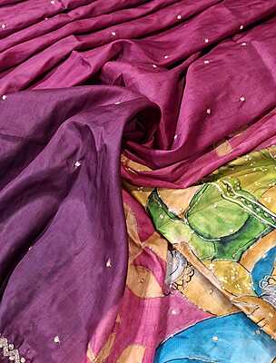 Hand Painted Katdana Work Pure Katan Silk