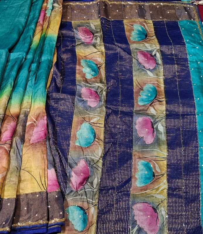 Hand Painted katdana work Pure tassar silk