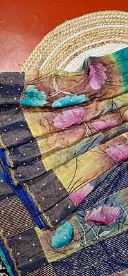 Hand Painted katdana work Pure tassar silk