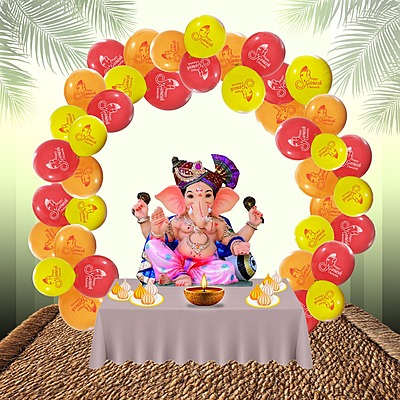 Happy Ganesh Chaturthi decoration Balloons, Ganesh Chaturthi decorations at mandaps/ home Pack of 30 multicolour Metallic yellow, metallic orange metallic Red balloons-181453
