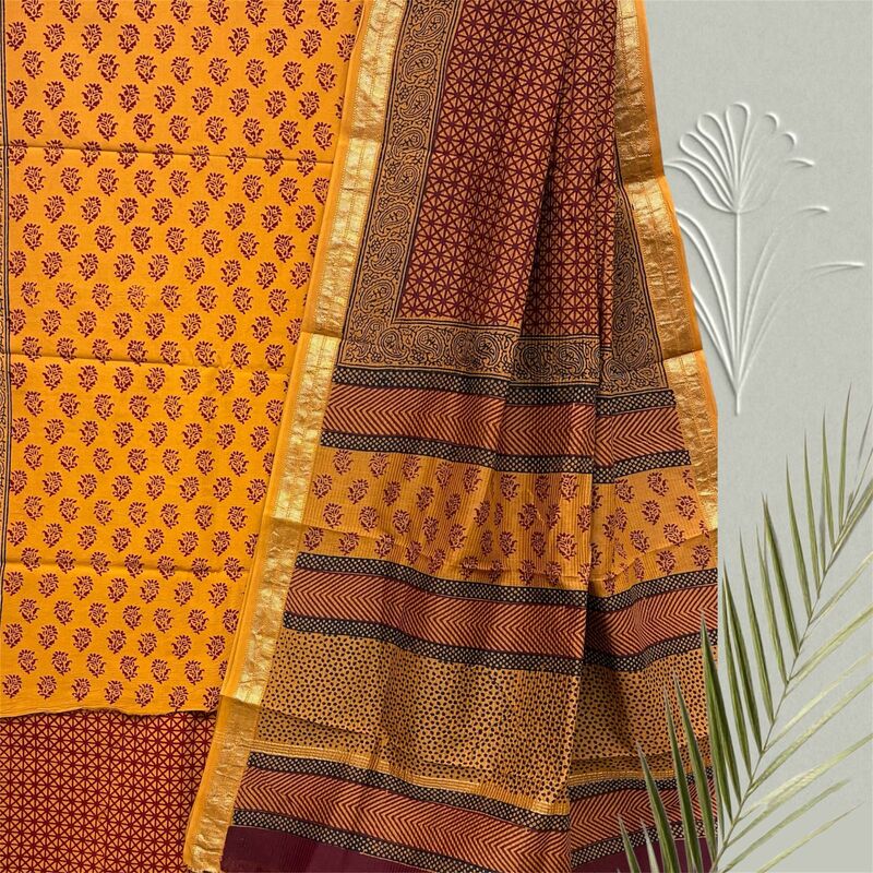 Bagh Print Cotton Suit with Maheshwari Dupatta Set #13