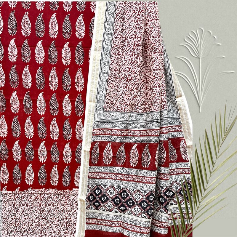 Bagh Print Cotton Suit with Maheshwari Dupatta Set #14