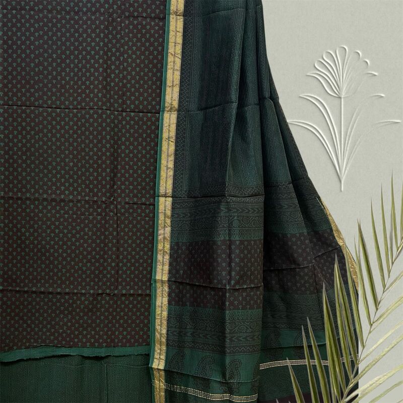 Bagh Print Cotton Suit with Maheshwari Dupatta Set #19