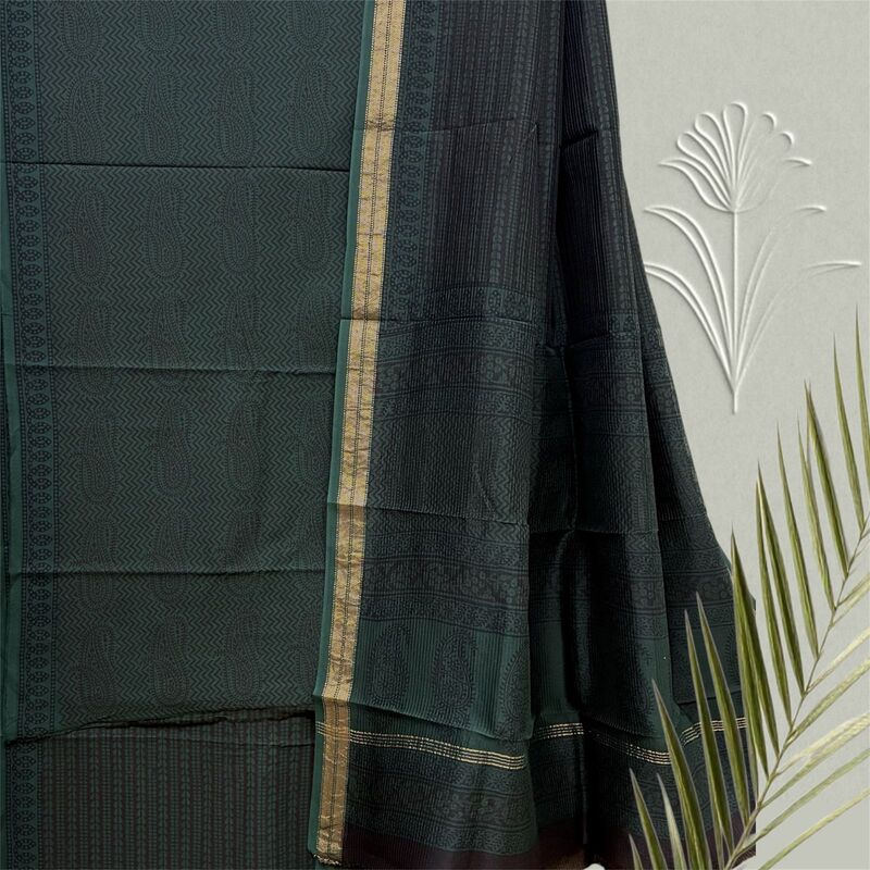 Bagh Print Cotton Suit  with Maheshwari Dupatta Set #18