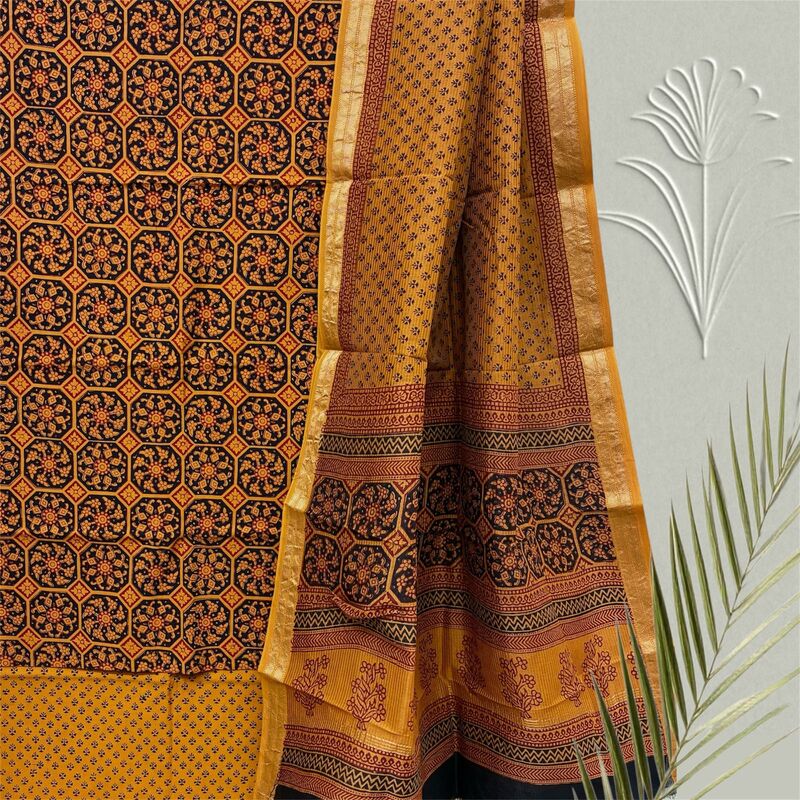 Bagh Print Cotton Suit with Maheshwari Dupatta Set #23