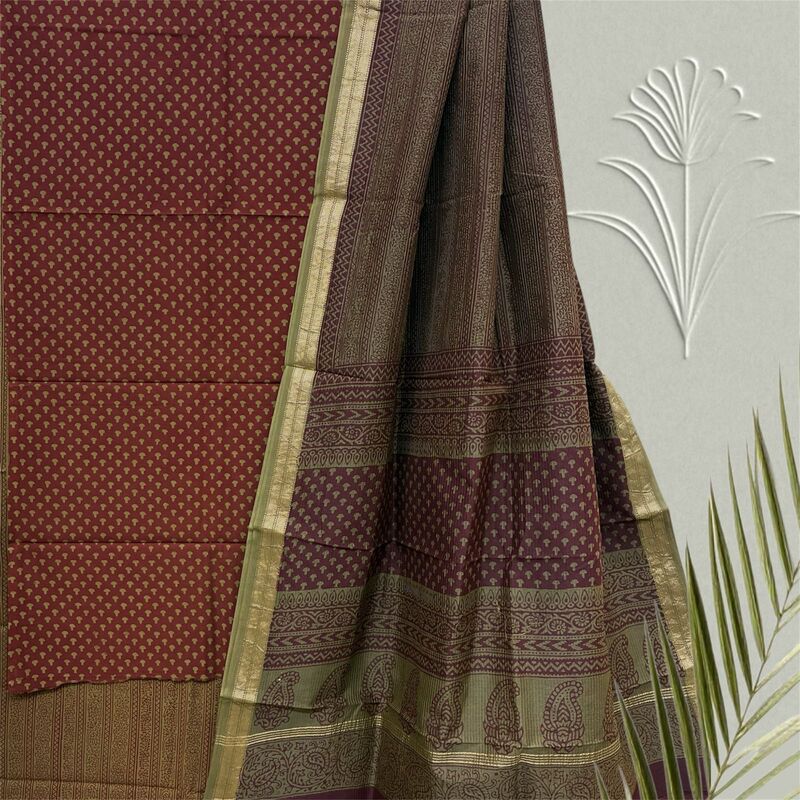Bagh Print Cotton Suit  with Maheshwari Dupatta Set #21