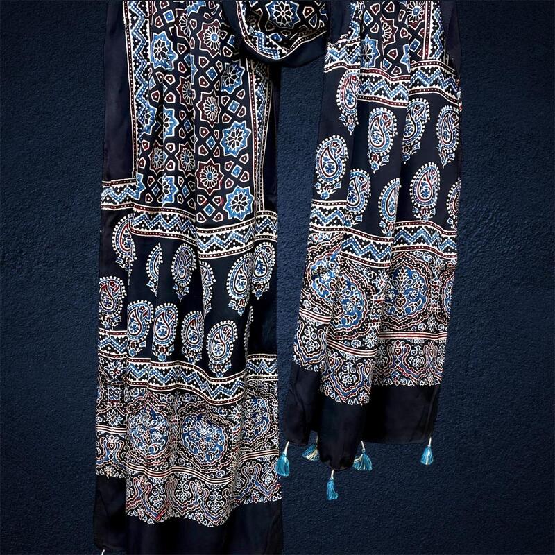 Modal Silk  Ajrakh Print Stole #9