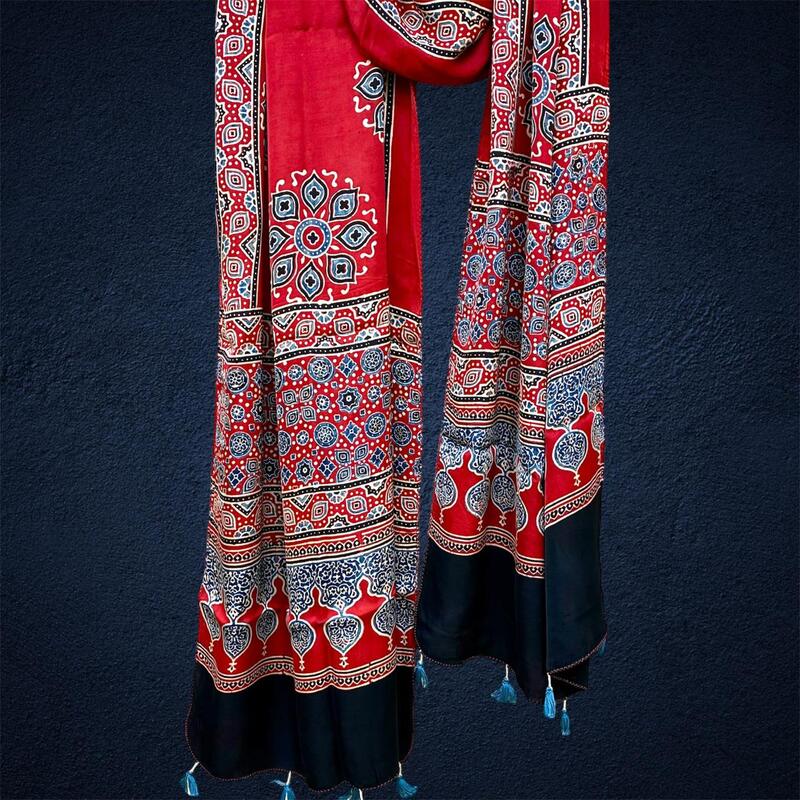 Modal Silk  Ajrakh Print Stole #6