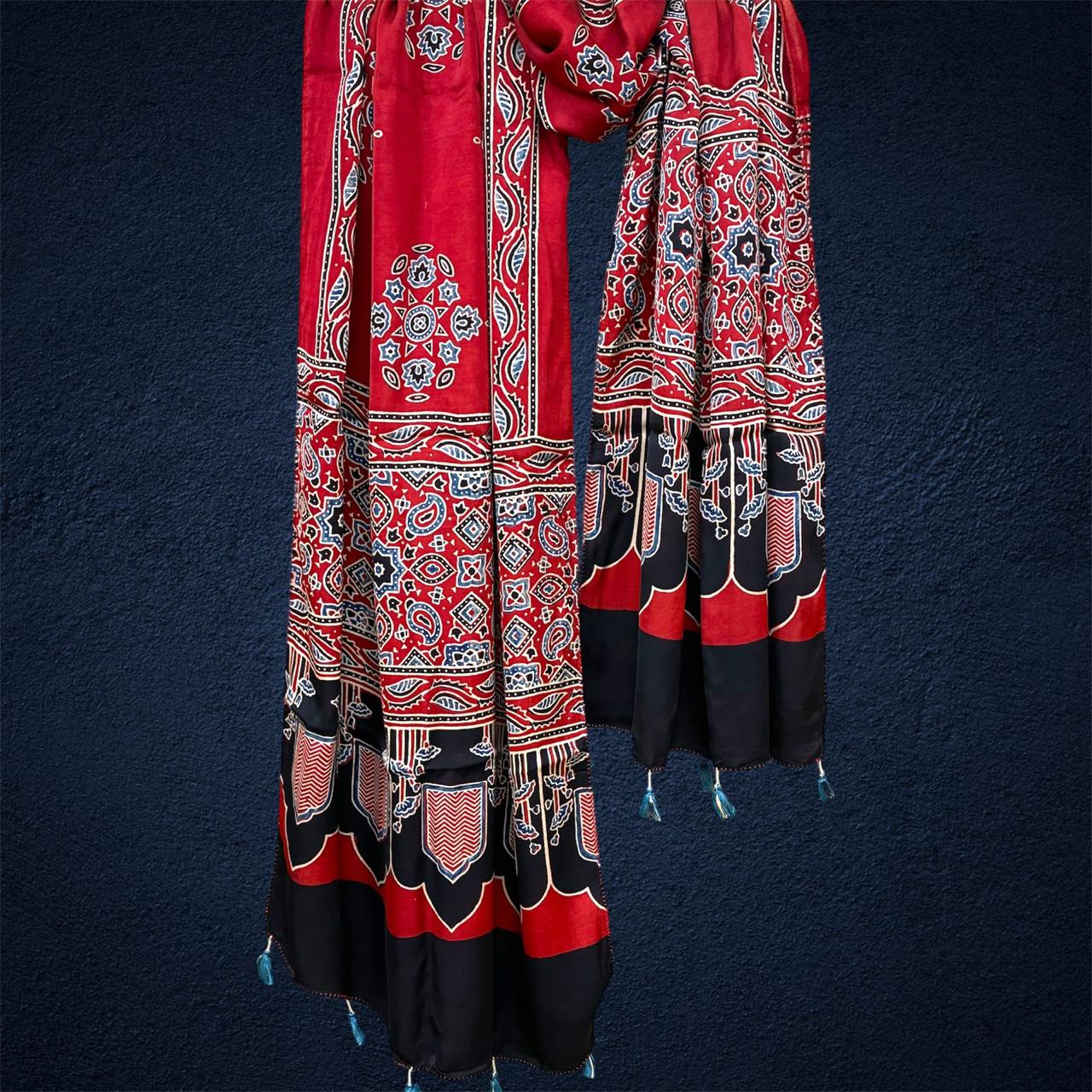 Modal Silk  Ajrakh Print Stole #7