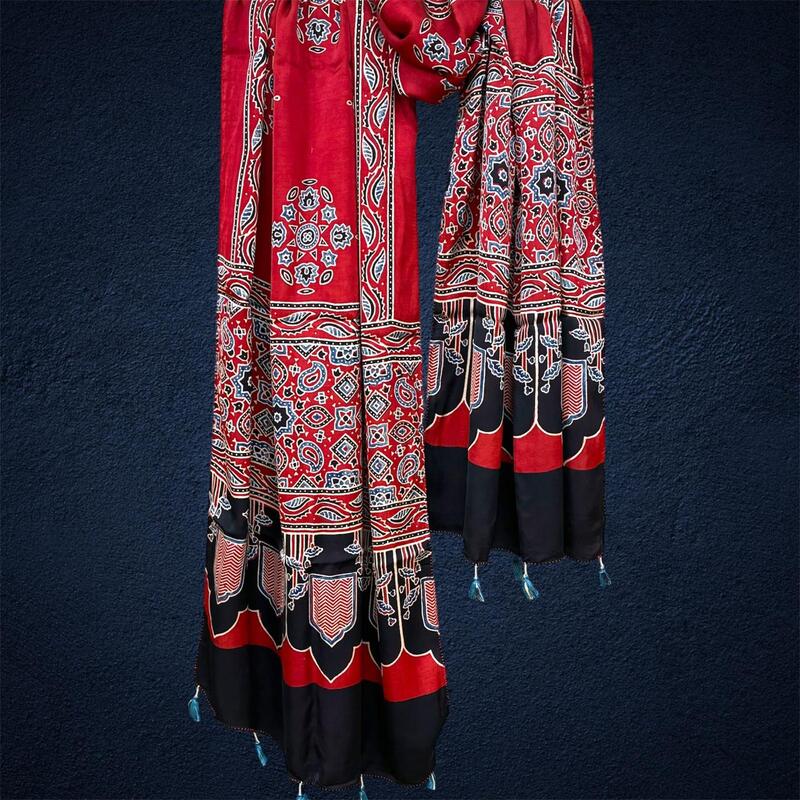 Modal Silk Ajrakh Print Stole #7