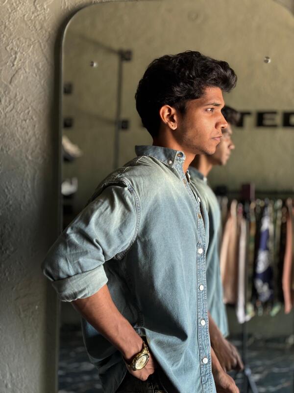 Lagoon mist faded denim shirt