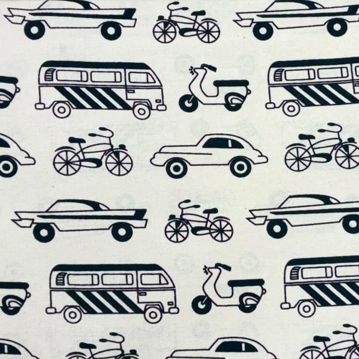 Quirky Block Print Cotton Fabric (Traffic-Off White)