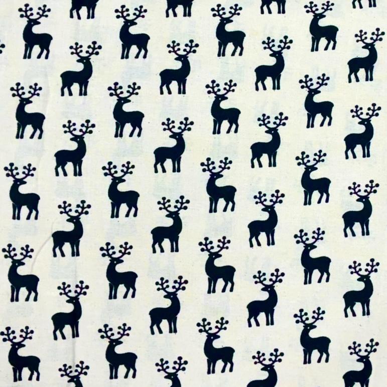 Quirky Block Print Cotton Fabric (Rain Deer-Off White)