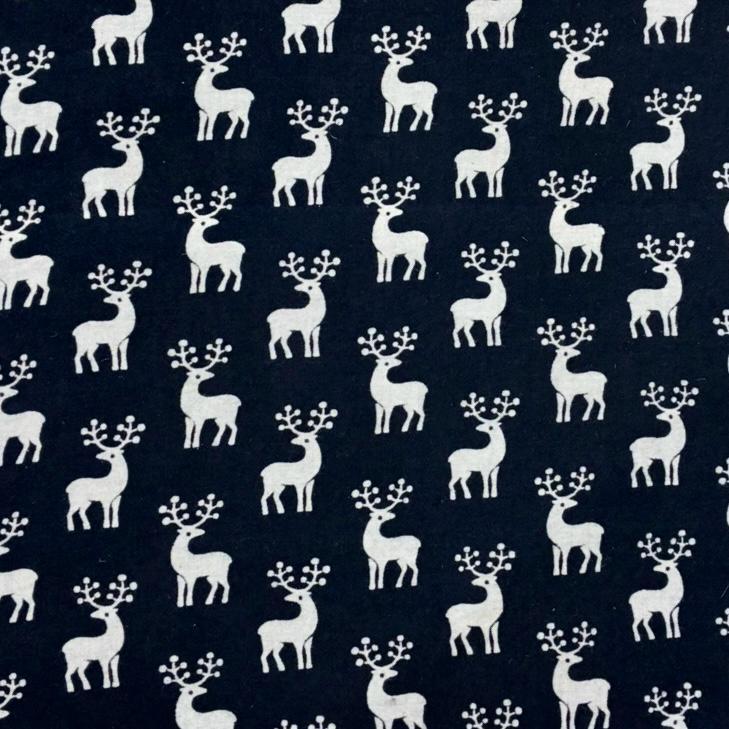 Quirky Block Print Cotton Fabric (Rain Deer-Black)