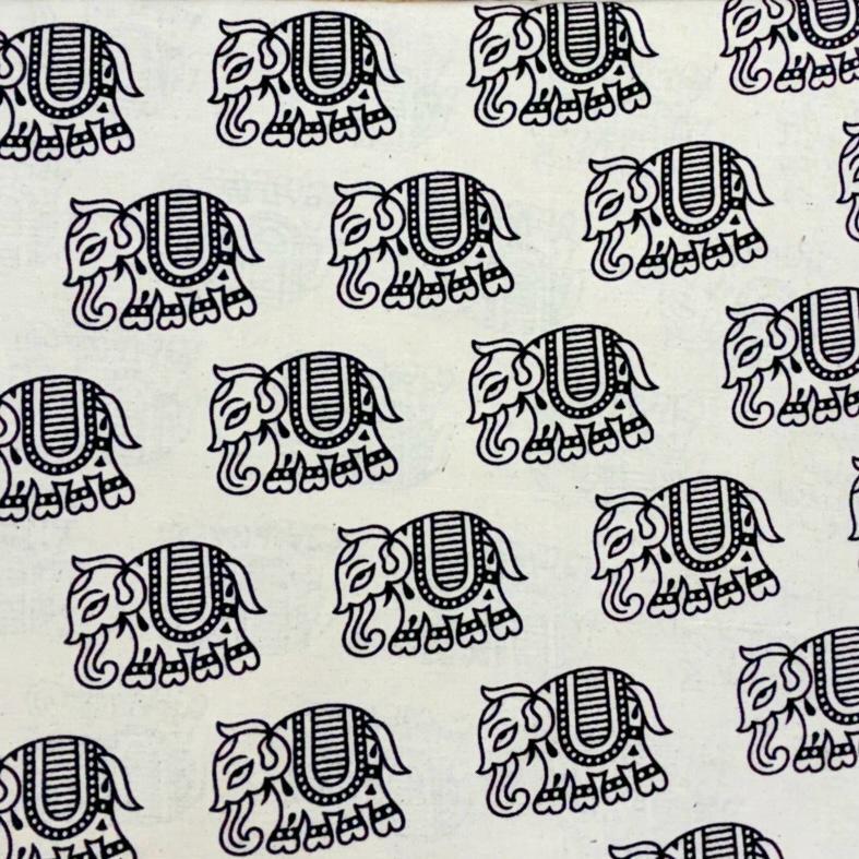 Quirky Block Print Cotton Fabric (Elephant-Off White)