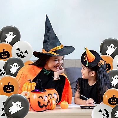 Halloween Printed Balloons – 30pcs Spooky Party Decorations with Pumpkin, Ghost & Bat Designs | Halloween Party Balloons for Home, Office & Events