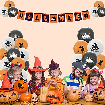 Happy Halloween Printed Balloons Set – 21pcs Spooky Pumpkin, Ghost & Bat Balloons with Banner for Party & Event Décor