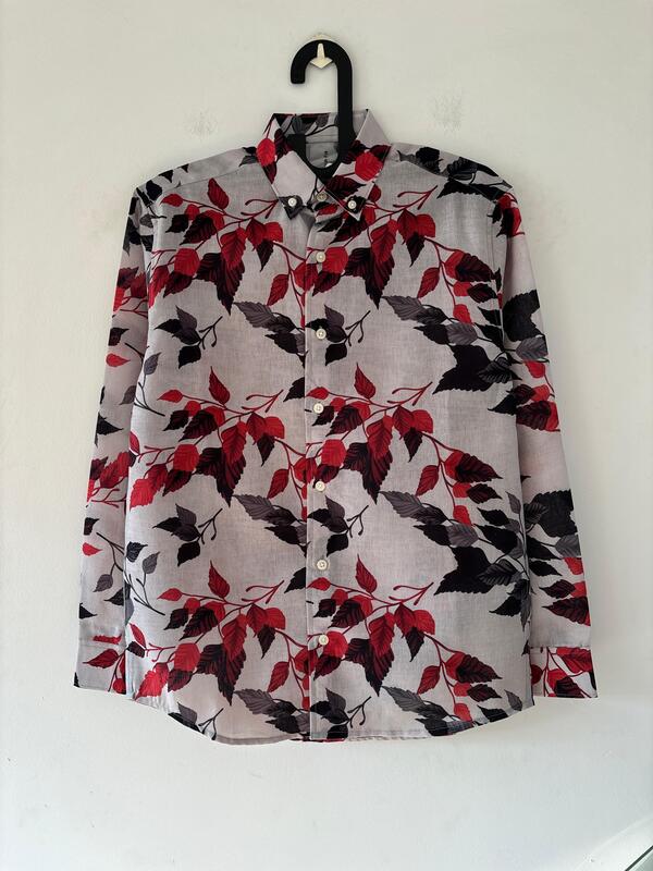 Crimson shadow leaf printed shirt