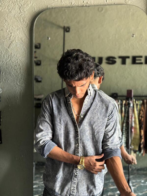 Charcoal grey washed denim shirt