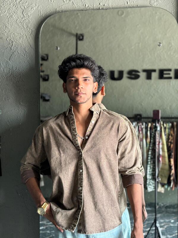 Rust brown washed denim shirt