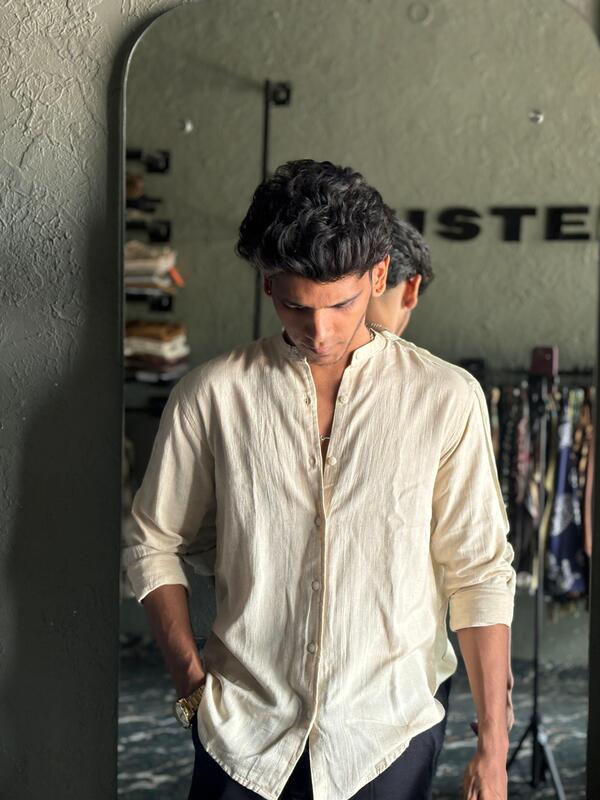 Stone beige linen mandarin