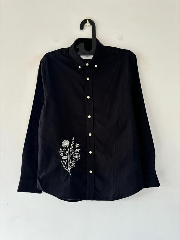 Black linen embroidered shirt