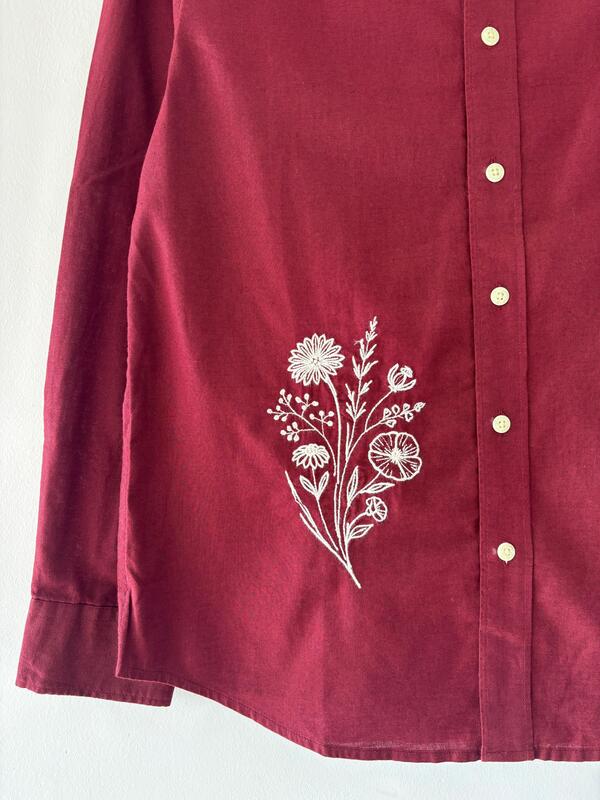 Maroon linen embroidered shirt
