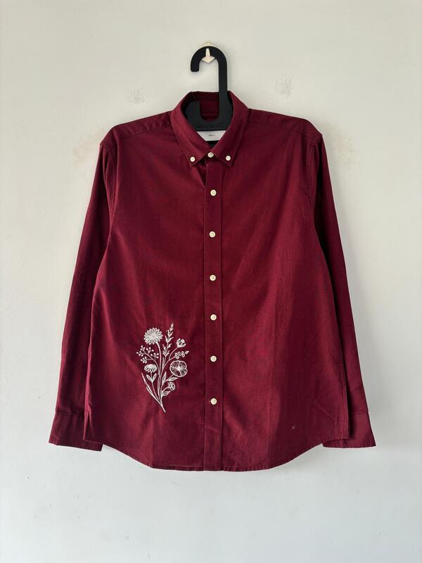 Maroon linen embroidered shirt