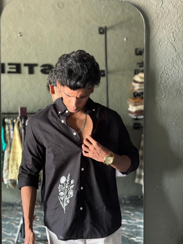 Black linen embroidered shirt