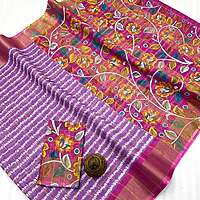 Kalankari Digital Silk Jari Saree - Lavendar