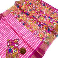 Kalankari Digital Silk Jari Saree - Pink