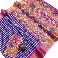 Kalankari Digital Silk Jari Saree - Violet Blue