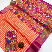 Kalankari Digital Silk Jari Saree - Fanta
