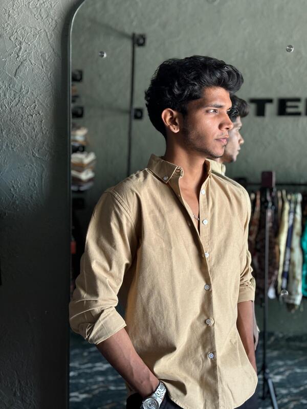 Camel beige linen-oxford shirt