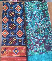 Georgette Two Sarees Blue Colour and Red Colour Combo