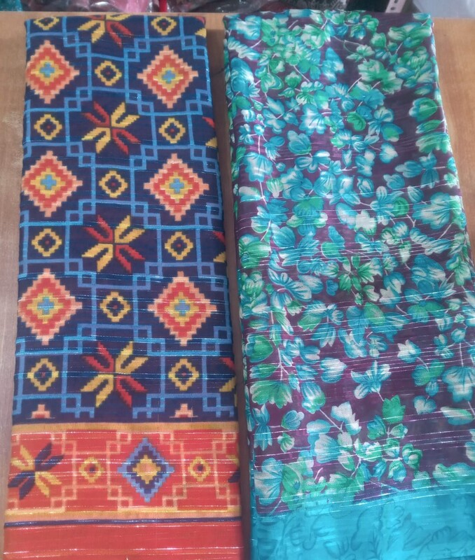 Georgette Two Sarees Blue Colour and Red Colour Combo