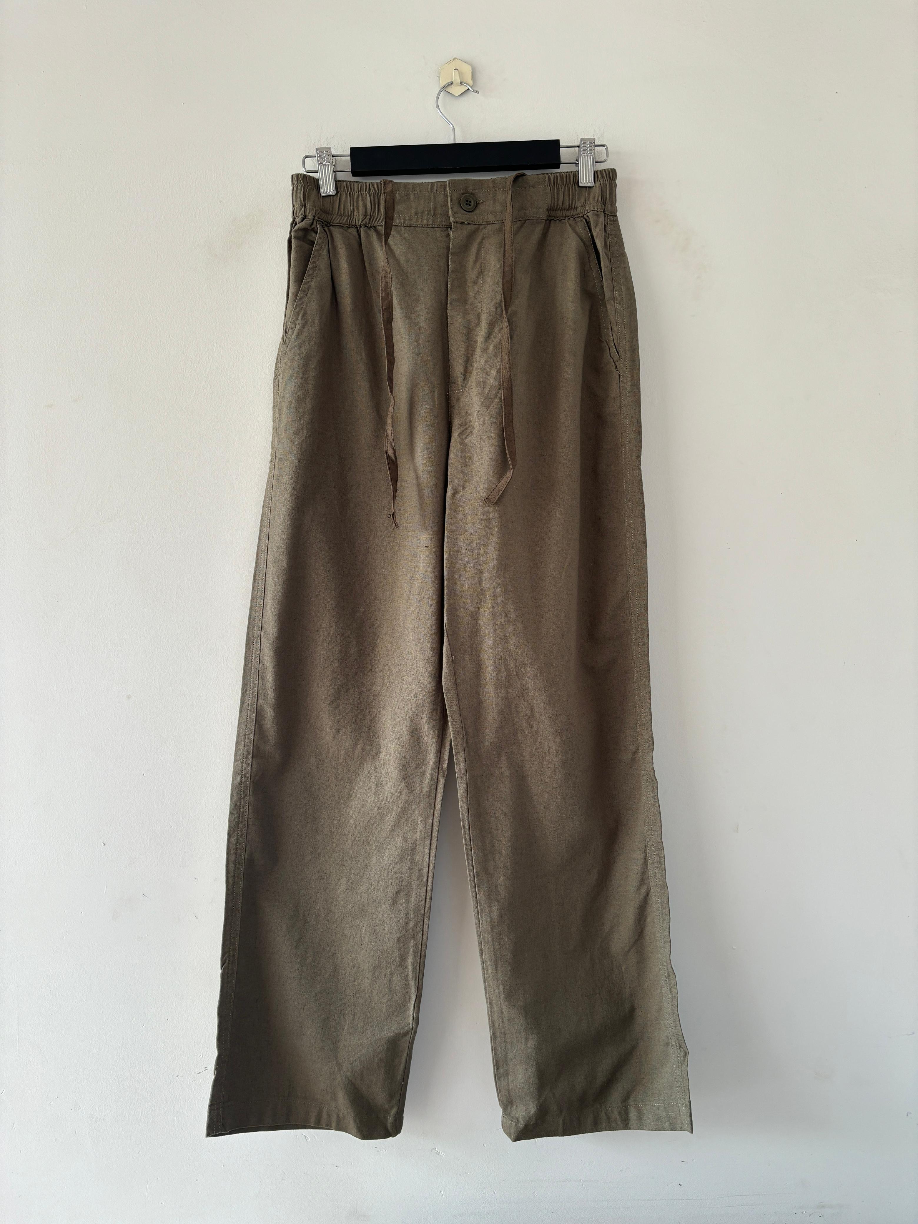 Deep olive relaxed-fit linen pants