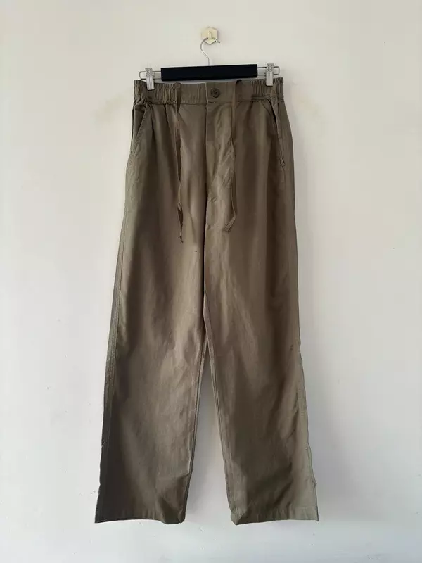 Deep olive relaxed-fit linen pants